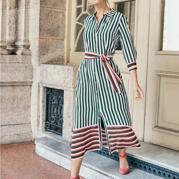 Boden Dresses & Skirts - Boden Mallory Midi Shirt Dress Striped 3/4 Sleeves